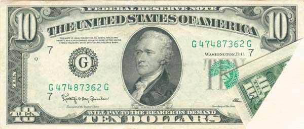 Paper Money Error - $10 Printed Fold